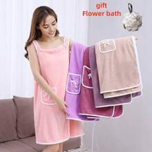 Ladies' Bath Towel, Pocket Wearable Bath Towel, Ultra Soft Adjustable Bathrobe, Bathroom Beach Swimming Changing Clothes, Ideal Household Items, Beach Essentials, Coral Fleece Bath Skirt, Multifunctional Bath Towel+Bath Flower - Hồng - Xem 2
