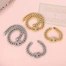 Sanrio 1 szt. Sanrio Hello Kitty Cartoon Błyszczące Pełne Kryształków Hip Hop Fajne Trójwymiarowe Hello Kitty Wisiorek Bransoletka Naszyjnik Biżuteria, Prezent Słodki Kot Fashionista Kubański Łańcuch Naszyjnik