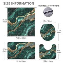 4 件套豪华大理石浴室浴帘套装、金箔翡翠绿色浴帘套装（带地毯）、抽象现代浴帘套装（带 12 个挂钩）、浴垫、U 型浴垫和马桶座套、家居装饰浴帘（返校秋季装饰浴室装饰）