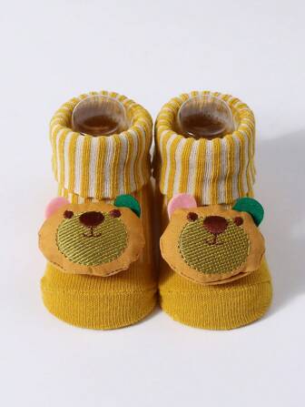 1 paire de chaussettes mi-mollet avec motif 3D de personnage de dessin animé pour nourrissons, chaussettes mignonnes unisexes pour bébés nouveau-nés