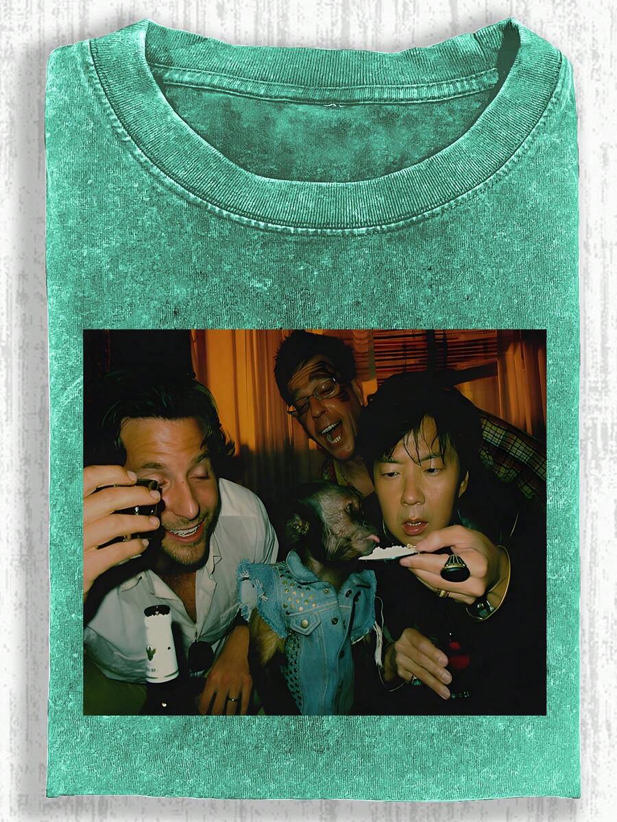 230g Water Washed, Enjoy Life Together With Printed T-Shirts, High-Quality Wax Printed Cotton Retro Fashion Brand T-Shirts, Men's T-Shirts, Beach Essentials, Men's Summer Clothes Summer T-Shirts, Holiday Gifts, Perfect Gifts - 草綠色 - 查看 1