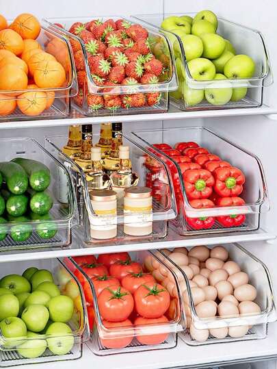 1/2pcs Refrigerator Storage Box, Clear Durable Storage Bin, Stackable Large Capacity Storage Bucket For Refrigerator, Freezer, Kitchen Cabinet, Pantry, Kitchen Storage Box And Cabinet, Kitchen Accessories,Fridge Organizer,Snack Box,Spice Containrs,Valentine's Day Back To School