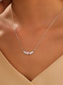 BALMORA 1 Stück luxuriöse S925 Sterling Silber Engelflügel Liebe Halskette für Frauen, süße rosa Zirkonia Schlüsselbein Kette für Mädchen, als tägliches Tragegert oder Geburtstagsgeschenk