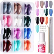 Teenitor Almond Press On Nails Medium Almond Glossy Press On Almond Nails, 288Pcs Almond Shape Press On Nails With Glue,12 Color Almond Glue On Nails