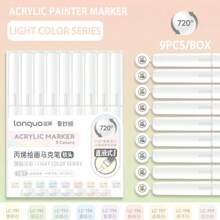 Languo 9 Colors Set Acrylic Marker Pens, Soft Tip Large Capacity Ink, Evenly Colored, Odorless, Opaque, Suitable For Stone, Glass, Ceramic, Easter Eggs, Metal, Wood And More - Perfect For Art, Craft And DIY Projects Back To School