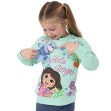 DORA The Explorer Girls Sweatshirt, Long Sleeve Girls Jumper, Cotton Kids Sweatshirt - Green - View 3