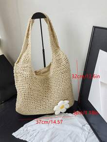 Yogodlns 时尚草编女单肩包编织女手提包大容量夏季沙滩草编包休闲托特包钱包手工钩针腋下包夏季针织女单肩包大容量镂空编织沙滩包网眼托特包手提包