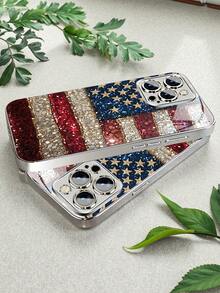 Patriotic Flag Pattern Electroplated Luxury Glass Silver Phone Case For Compatible With IPhone 16/15/14/13/12/11/ProMax/Pro/Plus, For Compatible With Samsung Galaxy/S24/S23/S22/S21/S20/Plus/FE/Ultra,Fashion Female Summer Unique Funny Cases Shockproof Anti-Drop Protective Design PC+TPU+Glass Girl Women Men Y2k Case High-End Print Funda Casing Creative Forros Cover Protection Stylish Friend Gift Aesthetic Protector Funda Para Protectores De Celulares Accessories Forro De Teléfono - Bạc - Xem 3