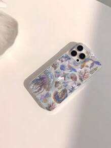1 pieza Estuche de teléfono suave, brillante y liso, compatible con Apple 16/16 Plus/16 Pro/16 Pro Max, con estampado de medusas y conchas marinas, resistente al agua, a las huellas dactilares y a los arañazos, transparente y con efecto IMD