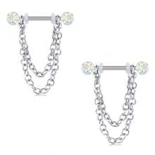 Steel Nipple Shield Rings Tongue Barbell Piercing Jewelry Retainer 14G 5/8Inch Chain Dangle Clear CZ For Women Men 1Pair