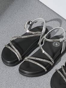 CAMEL CROWN Women's Casual Shoes, Spring/Summer Thick-Sole High Heel Sandals, Retro Silver Color Commuting & Vacation Fashion Casual Sandals - Grey - View 2