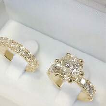 2pcs Glamorous Rose Gold Plated Women Engagement Rings With Shining Synthetic Cubic Zirconia, Ideal For Weddings, Parties And As A Perfect Valentine's Day Gift