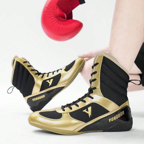 Calçados duráveis para Muay Thai e Boxe - Design de cano alto antiderrapante masculino, ventilação em malha para longas sessões de treinamento
