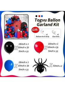 112 قطعة مجموعة كاملة لقوس بالونات بموضوع العنكبوت الأسود، تشمل بالونات فويل على شكل عنكبوت + بالونات لاتكس سوداء وحمراء وزرقاء، مناسبة لحفلات عيد الميلاد/حفلات موضوع البطل الخارق/ديكور هالوين