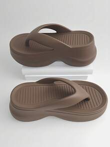 Women's 8cm Platform Fashion Elegant Flip Flops Comfortable Casual Slip On Sandals Suitable For Rainy Season, Beach And Vacation - Brown - View 4