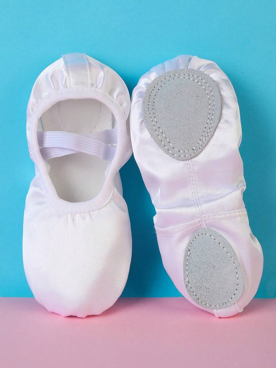 Kids/Toddlers Indoor Soft Bottom Ballet Flats, Satin Princess Dance Shoes, Full Elastic Fabric Soft , Elastic Band No Laces, Pink Dance Shoes - White - View 1