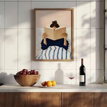 1 Pieza, Arte de Pared, Póster Vintage, Impresión de Mujer Leyendo en la Cama, Imagen con Rayas Azules y Fondo Rosa, Decoración de Sala de Estar, Decoración de Dormitorio Estética, Regalo de Inauguración de Casa, Regalo para Amantes de los Libros, Sin Marco - Multicolor - Ver 9