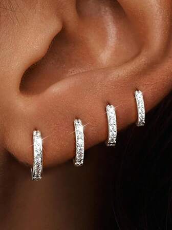 4Pairs Small Silver Hoop Earrings For Women Men,Stainless Steel Hinge Huggie Hoop Earrings Fit Cartilage, Helix, Tragus, Sung, Earlobe Lightweight Hypoallergenic Earrings(6/8/10/12mm)