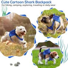 Shark Pattern Dog Backpack Harness, Anti-Pulling Dog Backpack With D-Ring, Suitable For Small And Medium Dogs, Adjustable Chest Strap Backpack For Travel, Camping, Hiking - Blue - View 5