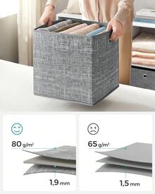 Boîtes de Rangement, Lot de 6, Coffres de Rangement en Tissu Non-Tissé avec Poignée, 30 x 30 x 30/33 x 33 x 33 cm, Cubes, pour Étagère, Pliables, Rangement de Vêtements, Gris Chiné - Gris pâle - Voir 6