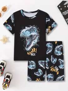 3 sets, 6 piezas/set Pijama de camiseta de manga corta y pantalón corto con estampado de dibujos animados para niños, ropa de dormir informal