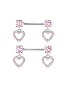 2pcs Heart Shaped Nipple Piercings, Women's Artificial Zirconia Nipple Rings, Party Jewelry
