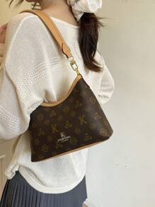 Bolso de compras de estilo retro de verano para uso casual, de negocios o de paseo, bolso de embrague de patchwork vintage, bolso de maquillaje con remaches y cadena, bolso de hombro o bandolera de motocicleta, estilo ligero y portátil de estilo 'dopamina' para otoño/invierno, bolso esencial de mujer tipo 'dumpling'