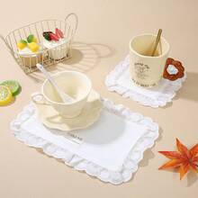 1PC Heart Lace Napkin Set - Floral Embroidered Table Mats With Matching Coasters - Multicolor - View 10