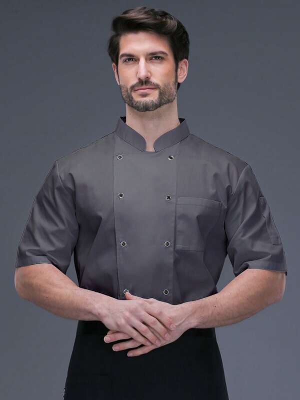 1 pièce Veste de chef, col montant unisexe à double boutonnage, manches courtes, légère et respirante, confortable