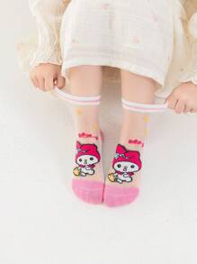 Sanrio 5 Pairs Girls Short Socks, Melo-Dy Baby Boat Socks, Pink Tones, Rabbit, Ice Cream Cartoon Patterns, Cute Casual Style, Thin For Summer, Suitable For Students, Daily, Holidays, Back To School, New Semester, Classroom, Can Be Paired With Skirts, Casual Pants