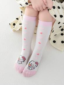 Sanrio 4 Pairs Kid Girls Knee High Socks, Hello Kitty, Mesh, Pink&White, Heart Thigh High, Cute School Style, Thin, Suitable For Students, Everyday, Back To School Season, New Semester, Classroom, Festival Matching, Can Be Paired With Lolita Skirt