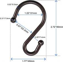 Shower Curtain Hooks, Metal Shower Hooks For Shower Curtain Rod, Rust Proof Metal Shower Curtain Rings, S Hook Set Of 12, Bronze - Bronze - View 6