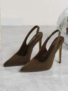 Women's Shiny Metallic High Heel Coffee Brown Pumps, 2025 New Arrival - Coffee Brown - View 5