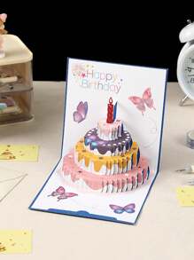 1pc Premium 3D Pop-Up Birthday Greeting Card With Envelope, Made Of Specialty Glitter Paper, Elegant Design, Professional Grade, Customizable, Offers English, German, French, Japanese, And Korean Writing Options, Suitable For Valentine's Day And Birthday, School Supplies,Back To School