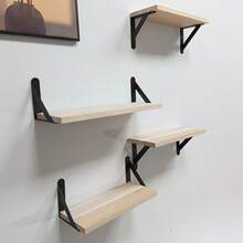 1/4 件乡村风格浮动搁板，木质壁挂式储物架，适用于浴室装饰、卧室、客厅和植物（自然色），农舍风格木质壁架，适用于卧室、客厅、浴室、厨房 - 黑色 - 查看 5