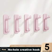 5 件重型自粘式墙钩，无需钻孔，坚固的塑料挂钩，用于悬挂衣服、帽子、手提包 - 时尚黑色设计，易于安装，家庭组织必需品，壁挂挂钩 | 时尚黑色挂钩 | 无需钻孔安装，实用挂钩