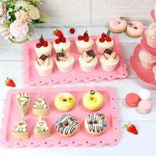 1/2pcs Food Display Tray, Household Fruit & Food Display Platter, European Style Rectangular Cake Plate, Paper Cup Cake Snack Tray For Birthday Party Wedding Dried Fruit Tray, Party Display Platter, Home & Kitchen Supplies