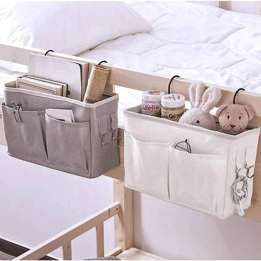 Bedroom Bed Storage Organizer Bedside Storage Rack Dormitory Storage Basket Bedside Hanging Basket Bedside Storage Basket - 白色 - 查看 1