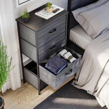 4 Drawer Storage Dresser Fabric Chest Of Drawers Sturdy Steel Frame Furniture Storage Organizer For Living Room,Bedroom,Hallway - Black Wood Grain - View 2