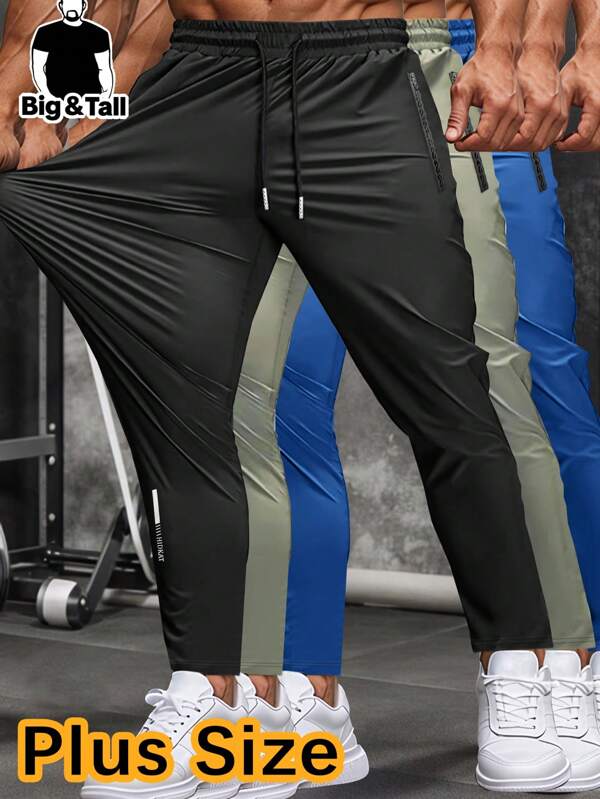 Plus Size Men High Elastic Waist Casual Business Pants, Zipper Pocket Thin Breathable Straight Leg Trousers, Suitable For Golf, Leisure And Daily Wear