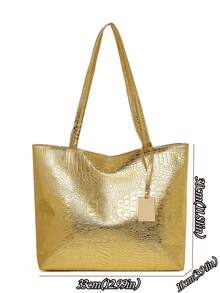Women's Fashion Crocodile Embossed Tote Bag, Large Capacity, Stylish & Durable, Suitable For Daily Use - Gold - View 3