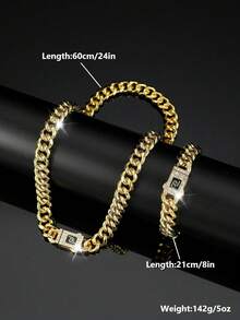 1 条项链 + 1 条手链 嘻哈风格珠宝套装 链设计 密镶闪亮水钻 适合女性