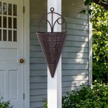 Imitation Rattan Flower Basket Plastic Hanging Basket Kitchen Storage Wall Hanging Basket Flower Basket - Brown - View 10