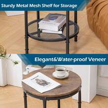 Wood Round End Table, 20" Vintage Brown End Table Sofa Side Table Small Circle Table For Living Room, Rustic Farmhouse Wooden End Table With Metal Mesh For Room Corner, Living Room, Bedroom - Multicolor - View 7