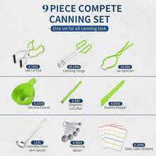 Glow HavenCanning Supplies Starter Kit,Canning Kit Beginners Of 9 With Jar Lifter,Wide Mouth Funnel,Wrench,Tongs,Lid Lifter,Bubble Popper,Canning Labels,Ladle,Measuring Spoon-Blue - Kit-neon Green09 - 查看 3