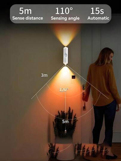 1pc Magnetic Rechargeable LED Wand Light, Motion Sensor Night Wireless Lamp, Battery Powered, Adhesive Rotatable, Portable Easy Installation, Adjustable Temperature Brightness, Corridor, Bathroom, Bedroom, Kitchen, Cabinet, Stairs, Entrance, Bedside, Table, Closet, Home Living Room Bedside Cordless Verlichting view 5