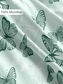 Juego de funda nórdica de 2/3 piezas con estampado de mariposa verde, juego de ropa de cama moderno y elegante para niños para todas las estaciones, suave y transpirable, lavable a máquina (1 funda nórdica + 1/2 fundas de almohada)
