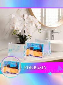 Geantă de mână holografică iridescentă multifuncțională, geantă cu fermoar laser de mare capacitate, geantă cosmetică, geantă organizator, geantă de machiaj transparentă în culorile curcubeului, geantă de depozitare de înaltă calitate, convenabilă, impermeabilă, potrivită pentru depozitare acasă, călătorii în aer liber. Aceste genți nu sunt potrivite doar pentru cosmetice, ci pot fi folosite și ca plicuri, rafturi de papetărie, cutii de ochelari, creioane și chiar ca rechizite pentru întoarcerea la școală, Ziua Profesorului, Ziua de apreciere a angajaților sau pungi cadou pentru orice ocazie.