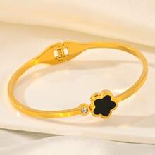1 pieza Pulsera brazalete con baño de oro de 18K de acero inoxidable en forma de trébol, conjunto de joyas de moda impermeables adecuadas para uso diario, regalo