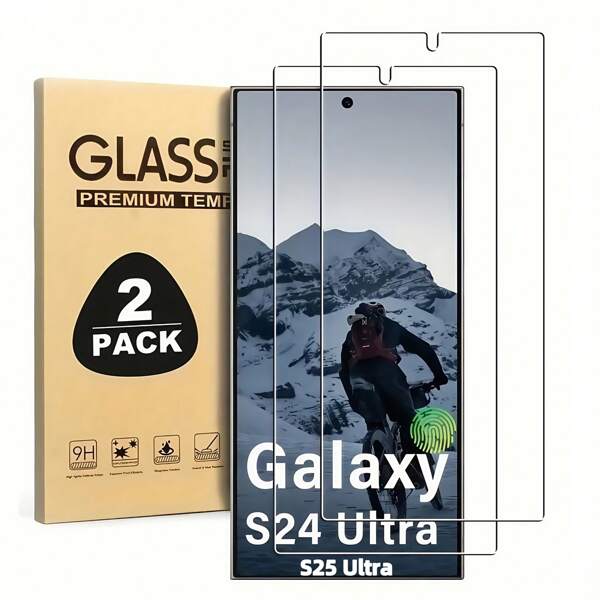 2pcs/Set 9H Tempered Glass Screen Protector For Galaxy S24 Ultra/S25 Ultra, Ultra- Fingerprint Unlock, High Definition, Anti-Scratch, Anti-Shock, Anti-Fingerprint